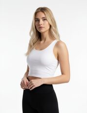 Fashion model highlighting outfit details