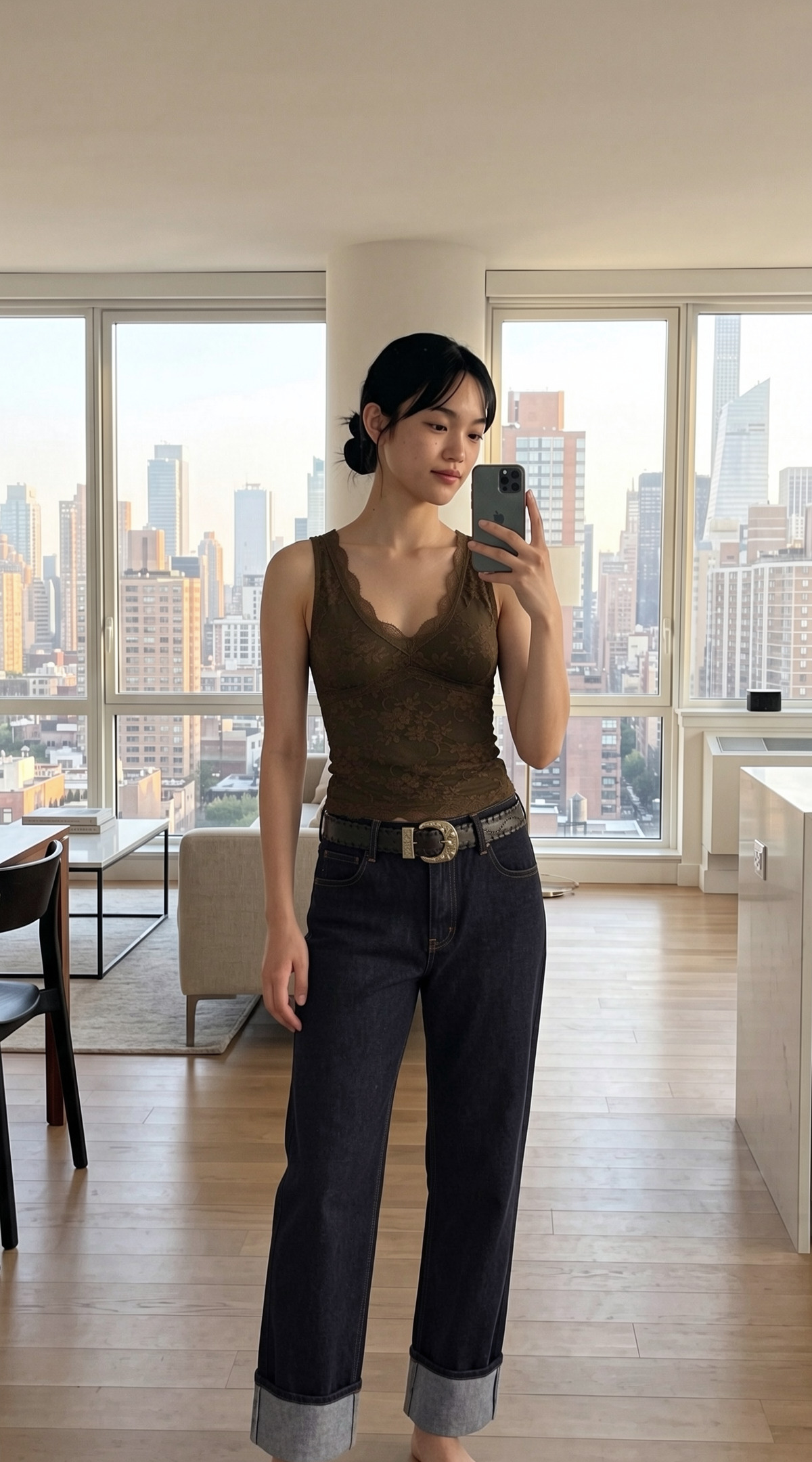 Shopper wearing a complete look from virtual try-on