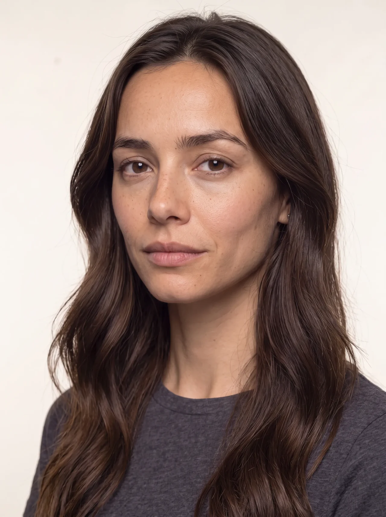 45-degree headshot of the same AI fashion model